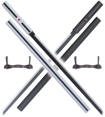 Produktbild von Pack 2 Katanas aus Holz Sasuke Holzschwert Naruto Kusanagi Schwert + Holzständer