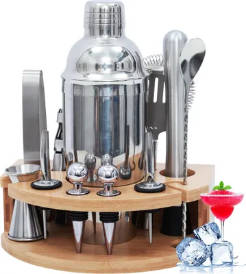 Produktbild von Cocktail Shaker, Edelstahl, (Set, 12-tlg), 750ml Shaker, Edelstahl Barkeeper Kit, mit Bambusständer