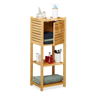 Produktbild von Relaxdays Beistellregal, Bambus MDF, braun, 35.0x29.0x87.5 cm, 4 Fachböden, feuchtigkeitsabweisend, einfacher Aufbau