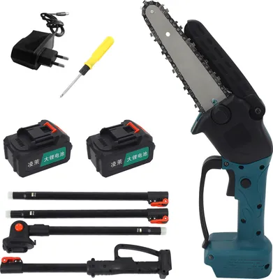Produktbild von 600W Elektrische Kettensäge mit 2m teleskop Verlängerungsstange, 2x4000mAh-Akkus, professionelle, effiziente Handkettensäge Holzschneiden