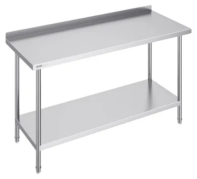 Image de Table de travail VEVOR en acier inoxydable, table de travail professionnelle pour la préparation des aliments, 610 x 1524 x 914 mm table de travail robuste en métal avec hauteur réglable pour restaurant, maison et hôtel