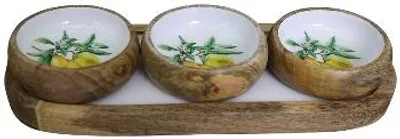 Produktbild von Tablett mit Schalen Citron, Mango Holz, 35,5x12,5x7 cm
