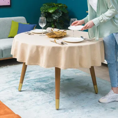 Zdjęcie produktu dla UnboxG, okrągła obrus, średnica 160 cm, beżowy, imitujący len, wodoodporny, można prać w pralce. Elegancki okrągły obrus idealny do stołów jadalnych, świąt, uroczystych kolacji, kawiarni oraz do dekoracji salonu