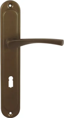 Produktbild von DOMINO Türgriff 72 Drückergarnitur BB-Buntbart Set | Langschildgarnitur | Türklinke für Zimmertür, Bürotür, Kellertür & Innentür | L-Form | Türbeschläge aus Aluminium |Bronze Türdrückergarnitur | EVA F4