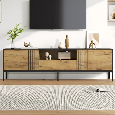 Produktbild von 170*35*50cm TV-Schrank, Lowboard TV Board, TV-Konsole mit 2 Schränke und 1 Schublade, Fernsehtisch, TV-Ständer, Wohnzimmerschrank, geeignet für Fernseher bis zu 70 Zoll