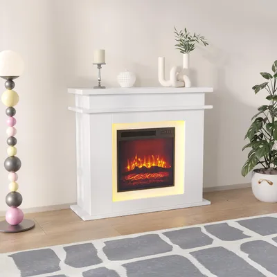 Zdjęcie produktu dla Kominek elektryczny Fortuna Lai - kominek wolnostojący z grzałką 1500 W, realistyczny efekt płomienia 3D, oświetlenie otoczenia, pilot zdalnego sterowania - biały