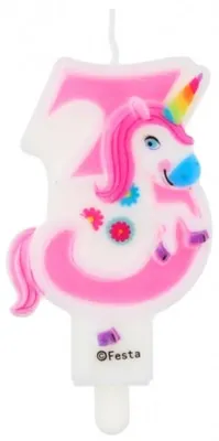 Produktbild von GoDan Geburtstagskerze Zahl 3 Einhorn für Kinder