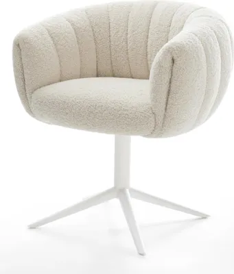 Produktbild von DELIFE Drehstuhl Jada-Flex Teddystoff Beige Fußkreuz Weiß 360° drehbar Wippfunktion Taschenfederkern