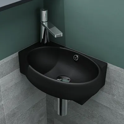Produktbild von Mai & Mai Aufsatzwaschbecken mit NANO, BTH: 42x28x15cm matt Schwarz Waschbecken aus Keramik Armaturenloch Rechts Brl001R