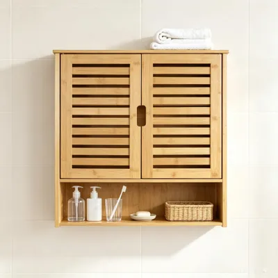 Image de FATIVO, armoire de salle de bain à fixer au mur, 2 portes, étagères réglables, 59 x 20,5 x 66,5 cm