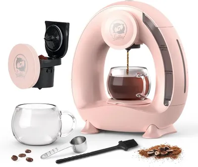 Produktbild von Einmal-Kaffeemaschine mit Filter für gemahlenen Kaffee, Americano Mini-Kaffeemaschine für eine Tasse, One-Touch-Bedienung, 4-8 oz Brühgrößen (Rosa)
