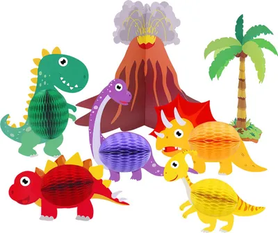 Produktbild von 7-teiliges Tischdeko-Set mit Dinosaurier-Wabenmotiv, Cartoon-Tier-Papier-Waben-Ornamente, Geburtstagsparty-Zubehör für Kinder und Jungen