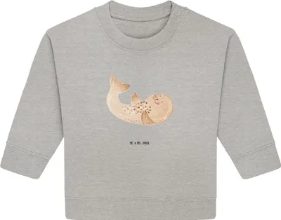 Produktbild von Mr. & Mrs. Panda Organic Baby Pullover Robbe Liegen 12. - 18. Monat - Heather Grey - Geschenk, Nordsee, Ostsee, Meerestier, Robben, Strand, Bullover, Lustige Sprüche