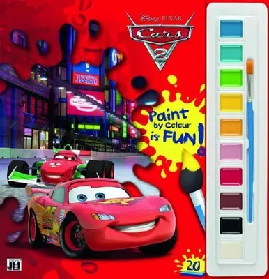 Produktbild von Malbuch Cars mit Wasserfarben und Pinsel. 20 lustige Malvorlagen zum Anmalen.