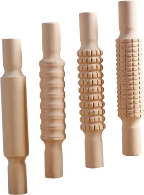 Productafbeelding van Pottenbak Roller - Kleihout Roller - Ambachtelijk Werk - Ingesneden Patronen - 4 Stuks - Beige