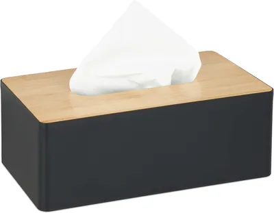 Immagine prodotto di Contenitore per fazzoletti - Coperchio in bambù - Bagno - Contenitore per fazzoletti moderno - Plastica - 10 x 26 x 14 cm - Nero - Naturale