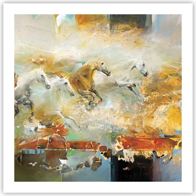 Produktbild von Poster - Poster ohne Rahmen - Pferde Galopp Modern - 60x60 cm - Wand Bild - Wanddeko - Wandbilder - Kunstposter - Wandposter - Bilder - Kunstdruck - Wanddekoration - Wandbild - P2XAC60x60-4506