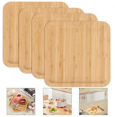 Obrázok produktu pre Omgoods – Sada 4 drevených podnosov z bambusu, rozmer 20 x 20 x 2 cm