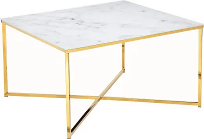 Produktbild von SalesFever Couchtisch quadratisch | Glasplatte foliert in Marmor-Optik | Gestell Metall | B 80 x T 80 x H 45 cm | weiß-gold