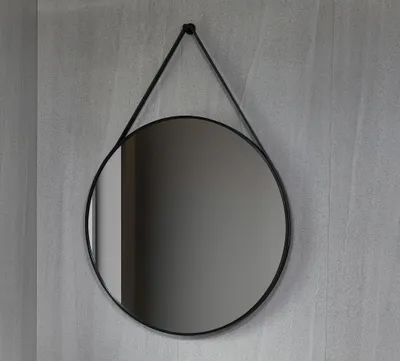 Image de Miroir de salle de bain rond avec cadre noir et bandeau