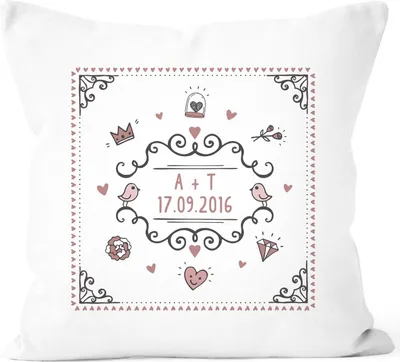 Produktbild von Kissen-Bezug Name Datum Initialen oder Wunschtext anpassbarer Text individuelle Geschenke Kissen-Hülle SpecialMe® weiß-rosa unisize