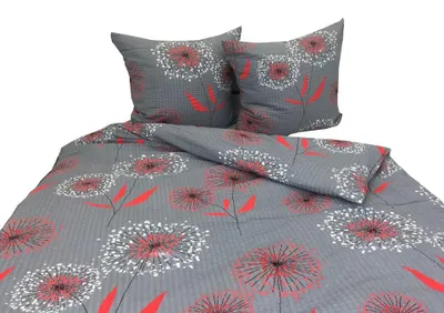 Image de Linge de lit, tissu piqué gaufré, sans repassage, 100 % coton, 160 x 200, 2572, fleurs grises et rouges