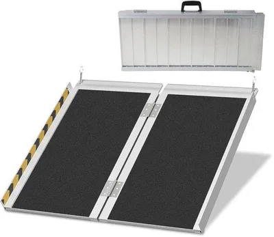 Obrázek produktu pro Hliníkový nájezd pro chodítko Hellingbaan 61 cm – skládací nájezd pro chodítka a invalidní vozíky – nosnost až 270 kg – protiskluzový povrch
