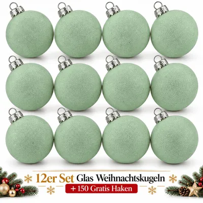 Produktbild von Weihnachtskugeln Glas 12er Set Christbaumkugeln Baumschmuck Kugeln Grün Matt