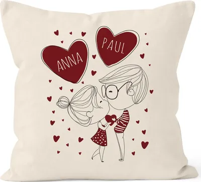 Produktbild von personalisierter Kissen-Bezug Liebespaar Pärchen Liebesgeschenke Geschenk für Freund/Freundin Mann/Frau SpecialMe® anpassbar Herzen natur unisize