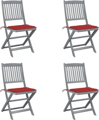 Image de Chaises pliables d'extérieur lot de 4 et coussins Bois d'acacia