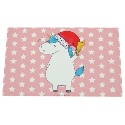 Produktbild von Mr. & Mrs. Panda Hackbrett Einhorn Weihnachtsmann - Rot Pastell - Geschenk, Unicorn, Glas Schneideplatte, Glasschneidebrett, Nikolaus, Weihnachten, Schneidebrett, Aus