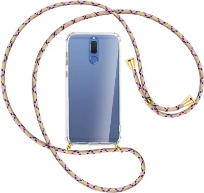 Produktbild von Handykette Backcover-Schutzhülle mit Band (Metall goldfarben) für Huawei Mate 10 Lite / G10 - rosa Karo