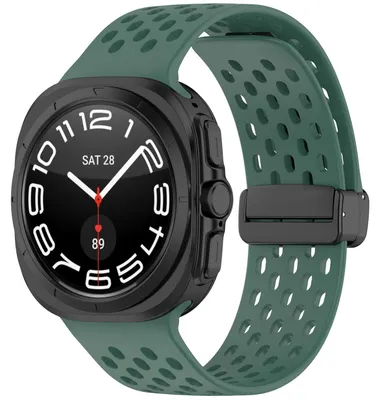 Image de Pour Samsung Galaxy Watch Ultra 47 mm, bracelet de remplacement en silicone avec boucle magnétique, vert foncé
