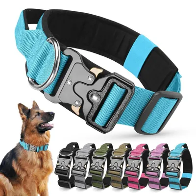 Produktbild von Taktisches Hundehalsband mit Griff, Verstellbar, Gepolstert, Blau, Größe M