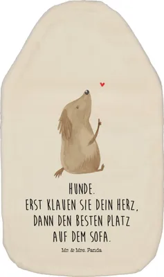 Produktbild von Mr. & Mrs. Panda Wärmflasche Hund Liebe - Weiß - Geschenk, Wärmflaschen, Herz, Sprüche, heizflasche, wärmebeutel, Hunde, Flauschige, Wärmekissen