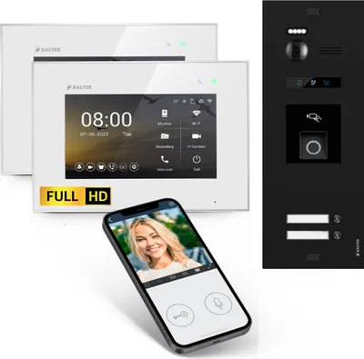 Produktbild von BALTER EVO HD Schwarz Video Türsprechanlage Fingerprint Set 2 Teilnehmer 2x7" WLAN Monitor Wieß