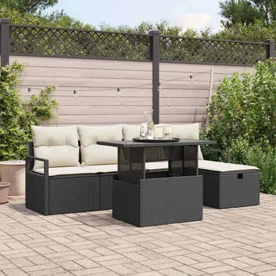 Image de Maison Exclusive - Ensemble canapé de jardin avec coussins 6 pièces en polyrotin noir