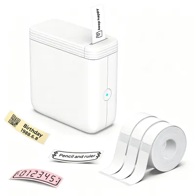 Immagine prodotto di Mini stampante termica portatile (bianca, con 3 rotoli di etichette)