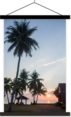 Produktbild von MuchoWow® Textilposter Palme - Sonnenuntergang - Haus 40x60 cm mit schwarzem Rahmen - Wanddekorationen
