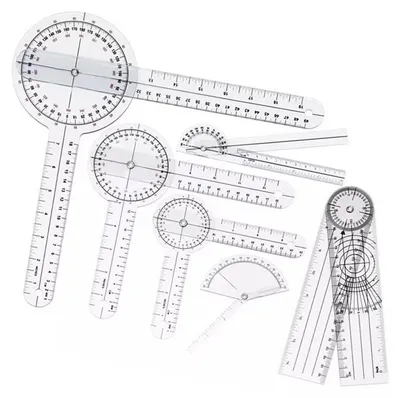 Imagen del producto de Juego de goniómetros, de 6 piezas, transparentes, con rotación de 360°, para fisioterapia