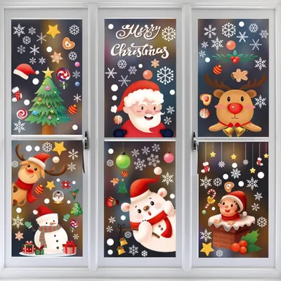Produktbild von Weihnachtsfenstersticker PVC Schneeflocken Weihnachtsmann Schneemann Weihnachtsbaum 8er Set