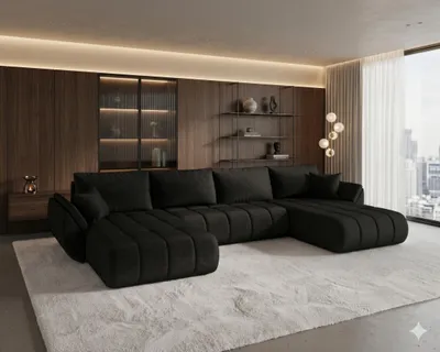 Produktbild von CORNERO Ecksofa mit Schlaffunktion SYDNEY PREMIUM Ecksofa U-Form Couch mit Bettkasten Wohnlandschaft mit Stauraum Schwarz