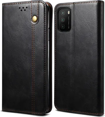Produktbild von Xiaomi Poco M3 Hülle, LaimTop Leder Flip Brieftasche Schutzhülle für Xiaomi Poco M3 Schwarz