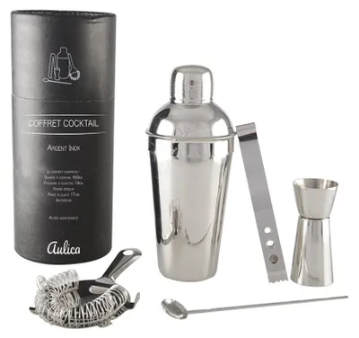 Produktbild von Cocktail-Shaker-Set, 550 ml, 5-teilig, silberfarben