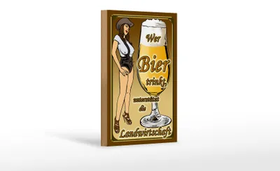 Produktbild von Holzschild Pinup 12x18 cm wer Bier trinkt unterstützt Land