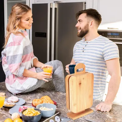 Produktbild von Schneidebrett Frühstücksbrett Set von 6 Schneidebrettern Servierbrettern Küchenbrett Brotbrett - messerfreundlich antibakteriell