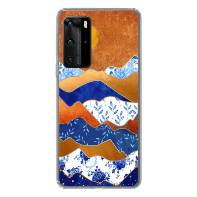 Produktbild von MuchoWow® Handyhülle Schutzhülle Hülle für Huawei P40 Pro Delfter Blau - Gold - Blumen Silikon Softcase Handy Hülle - Schutz