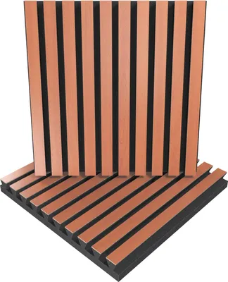 Obrázek produktu pro balení 2 kusů - lamelový akustický panel | 50 x 50 x 5 cm | Barva: (POLE, třešňově červená)