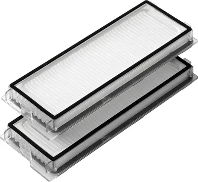 Two white vacuum cleaner filters stacked on top of each other against a white background.
