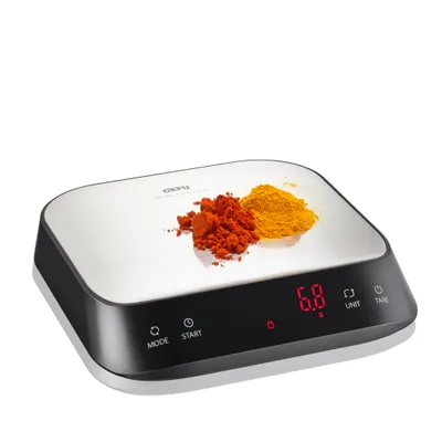 Zdjęcie produktu dla GEFU PREZISO, Elektroniczna waga kuchenna, 3 kg, 0,1 g, Czarny, Stal nierdzewna, Plastik, Silikon, Stal nierdzewna, Stal nierdzewna